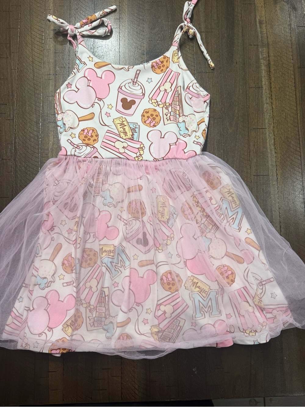 Pink Tulle Mickey Snack Print Sleeveless Dress